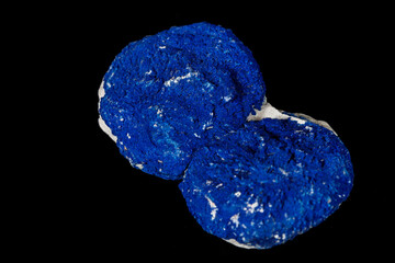 Macro mineral stone Azurite in siltstone against black background