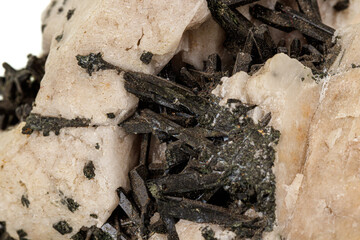 Macro stone Astrophyllite mineral on white background