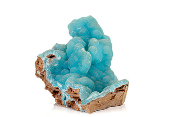 Macro pink Smithsonite mineral stone on microcline on white background