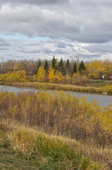 Fototapeta na wymiar Pylypow Wetlands on a Cloudy Autumn Day