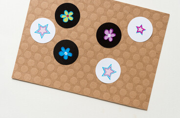 paper background with circles and stickers