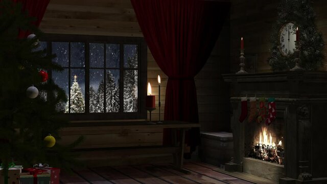 christmas tree and fireplace