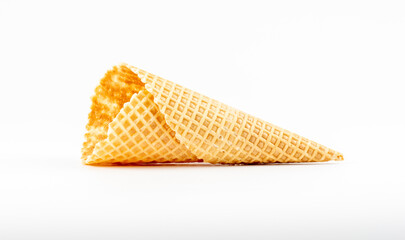 Waffle cornet on white background. Continental style waffle ice cream cone
