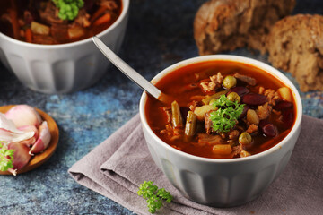A bowl with traditional British stew	