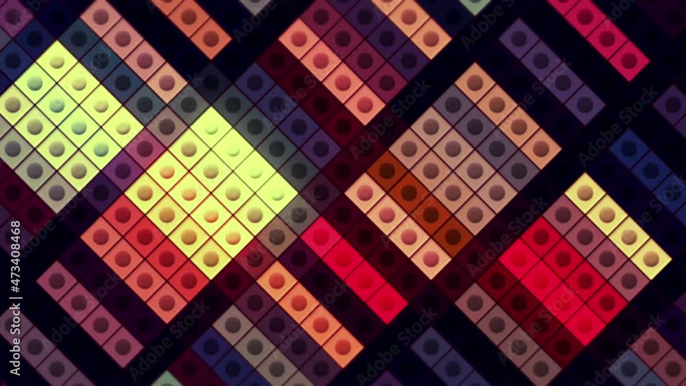 Poster abstract rectangular shapes or blocks on a black background, seamless loop. motion. old fashioned sq