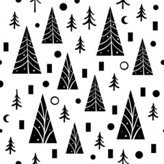 Obraz premium Сhristmas pattern on white background. Black and white digital paper. Scandinavian seamless pattern