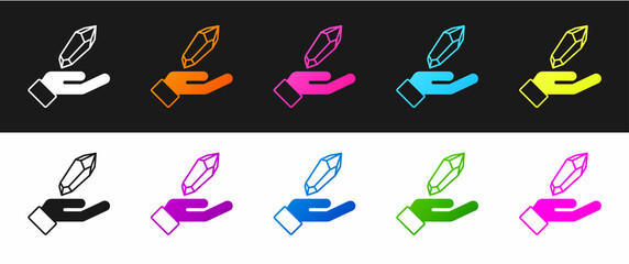 Set Magic stone icon isolated on black and white background. Fantasy crystal. Jewelry gem for game. Vector