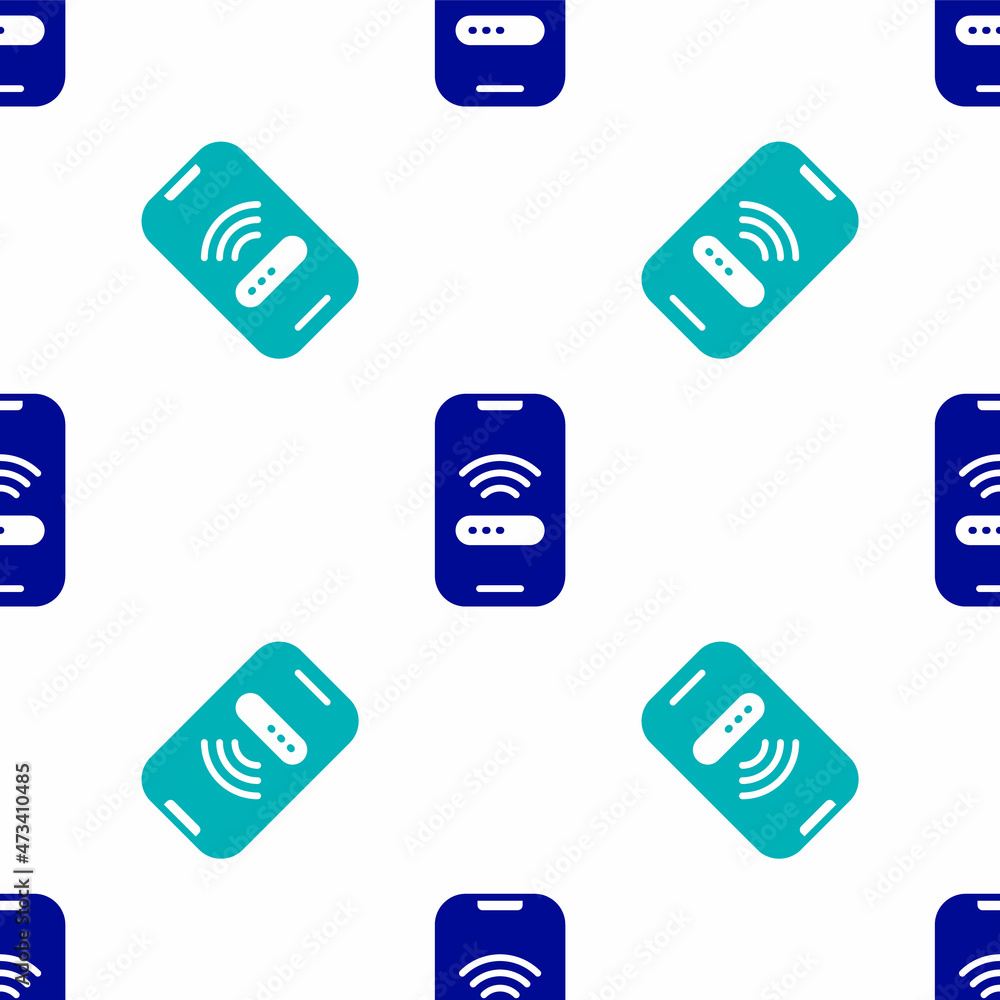 Poster blue smartphone with free wi-fi wireless connection icon isolated seamless pattern on white backgrou