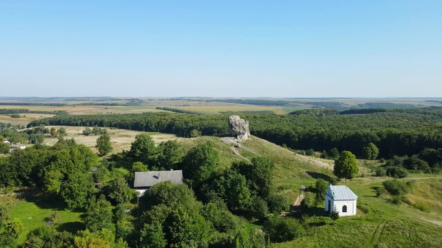 Aerial shot village Pidkamin. Ukraine
