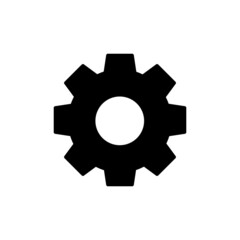 Gear icon solid black, flat style, isolated on white background. Work concept. Mechanism outline logo. Machine symbol. For app, graphic design, Web, site, UI, ux. Vector EPS 10