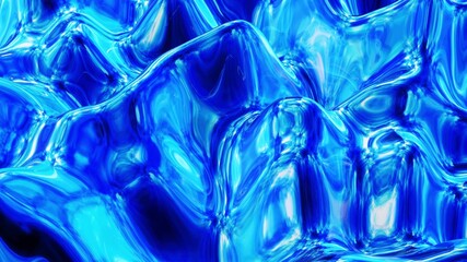 3d render. Liquid pattern like waves. 3D stylish abstract blue bg of wavy surface like brilliant liquid glass with beautiful gradient colors.