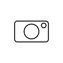 Simple camera sign thin line illustration icon in black, outline flat style pictogram retro style camera. For app, graphic design, infographic, web site, ui, ux, dev, software. Vector EPS 10