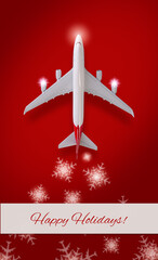 Happy holidays concept banner with a photo collage of plain and decorative snowflakes made of airplanes. Merry Christmas and Happy New Year.