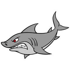 Shark on the Prowl - A cartoon illustration of a Shark prowling the ocean looking for food.