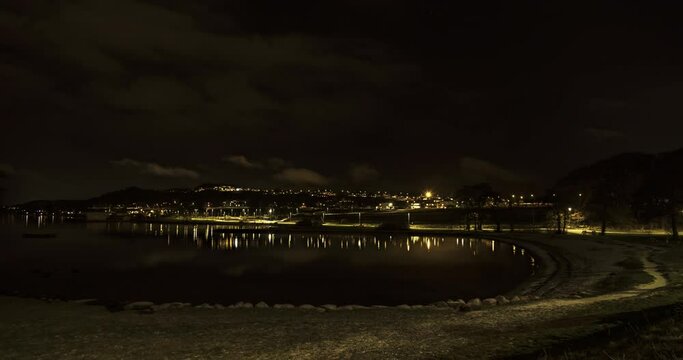 View of hafrsfjord towards Sola airport at night