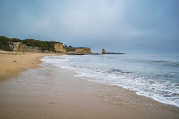 Landscape view of a beach on a cloudy day in California, USA