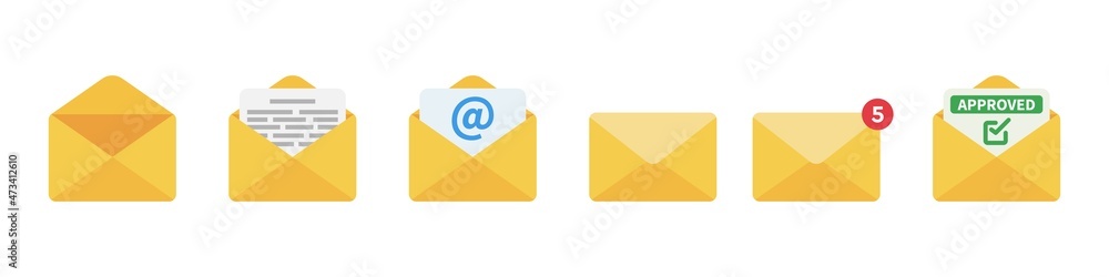 Poster email icons. collection of flat vector message icons. open and closed envelope. notification message
