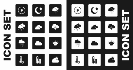 Set Cloud with rain, Fahrenheit, Storm, Moon, Sunrise and icon. Vector