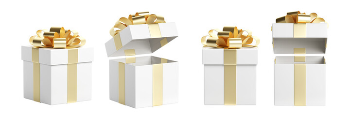 Set of white gift box open and closed. Isolated on a white background. 3D illustration