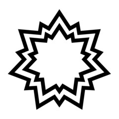Two black fourteen-pointed stars, forming a powerful and bold symbol, based upon the shape of old bastion forts, with typical star shapes. Isolated, black and white illustration, on white background.