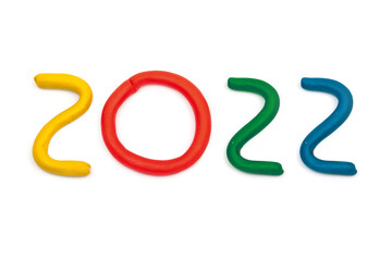 The New Year 2022. The Numbers are made out of play clay (plasticine) isolated on white