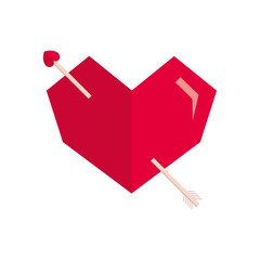 Arrowed vector red heart. Love symbol. Squared. Passion vector illustration. Cupid's arrow. Cupid. In love. Romantic angled heart shape. Single heart. Edgy heart. Valentines decoration sign.