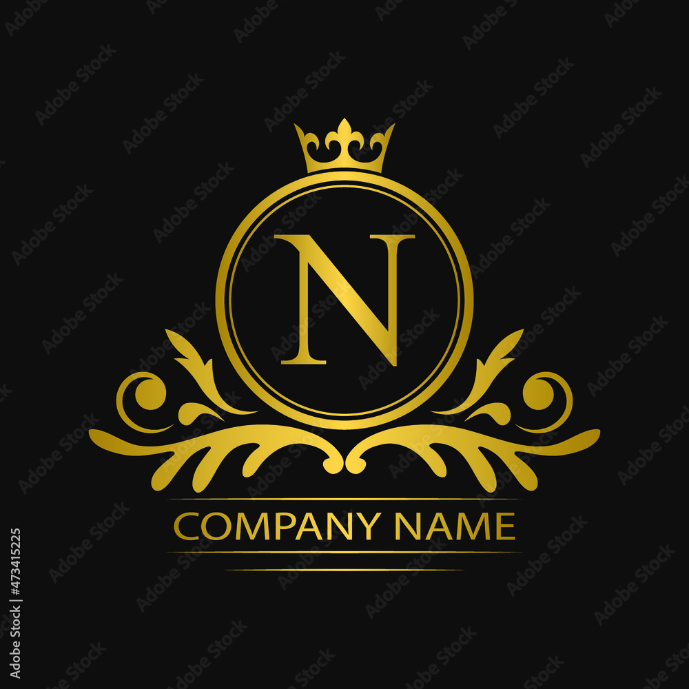 Wall mural Golden letter N template logo Luxury gold letter with crown. Monogram alphabet . Beautiful royal initials letter.	