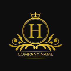 Golden letter H template logo Luxury gold letter with crown. Monogram alphabet . Beautiful royal initials letter.	