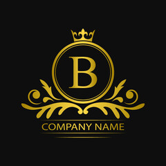 Golden letter B template logo Luxury gold letter with crown. Monogram alphabet . Beautiful royal initials letter.	