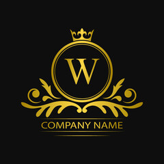 Golden letter W template logo Luxury gold letter with crown. Monogram alphabet . Beautiful royal initials letter.	