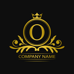 Golden letter O template logo Luxury gold letter with crown. Monogram alphabet . Beautiful royal initials letter.	