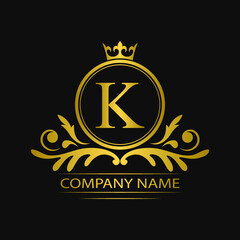 Golden letter K template logo Luxury gold letter with crown. Monogram alphabet . Beautiful royal initials letter.	