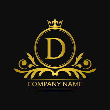 Golden letter D template logo Luxury gold letter with crown. Monogram alphabet . Beautiful royal initials letter.	