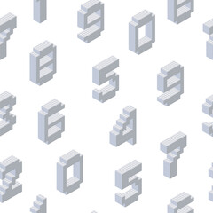 Isometric pattern from numbers collected from gray plastic blocks on a white background. For printing and decoration. Vector illustration.