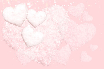 Obraz premium romantic background in pastel colors with hearts, highlights and snowflakes, valentine