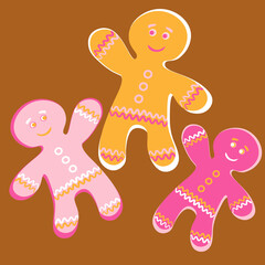 Illustration a square background - a gingerbread man, a festive curly cookie. Design element