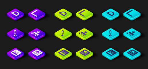 Set Graph, schedule, chart, diagram, Area measurement, Measuring spoon, Scales, Corner ruler and Protractor icon. Vector