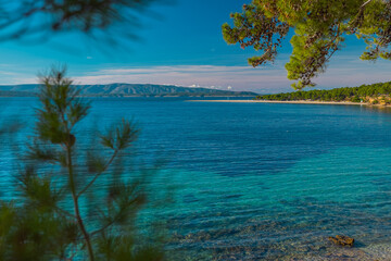 Morning  view of empty  Zlatni Rat cape on Brac island in Croatia. Magical and beautiful peninsula,...