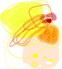 Vector hand drawn abstraction harmony, tranparent minimalists spots, yellow colors arrangement, dynamic composition