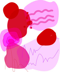 Vector hand drawn abstraction harmony, red and pink colors, transparent minimalists spots