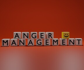 Obraz premium Anger management on the white dice in the red background in 3d