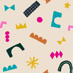 Modern trendy collage with cut out elements. Abstract background with hand drawn doodle shapes.