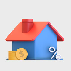 house reseident property tax with coin icon 3d rendered illustration