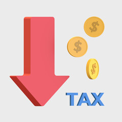 low tax down price with coin icon 3d rendered illustration