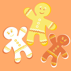 Illustration a square background - a gingerbread man, a festive curly cookie. Design element