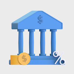 tax house bank with coin icon 3d rendered illustration
