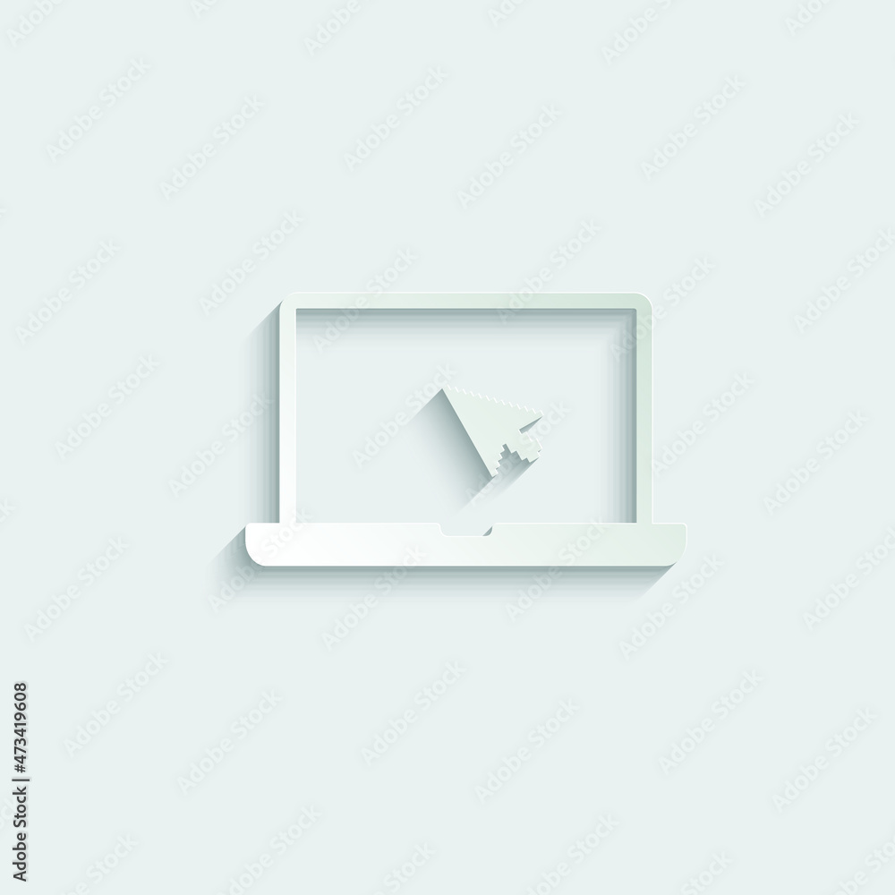 Poster click icon. laptop computer, notebook and cursor icon. line style