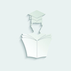 a person or student in graduation cap with book icon vector   education sign