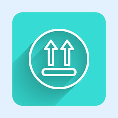 White line Washing under 90 degrees celsius icon isolated with long shadow background. Temperature wash. Green square button. Vector
