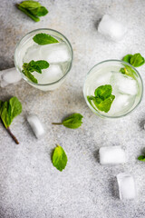Fototapeta na wymiar Organic food concept with ice water with mint